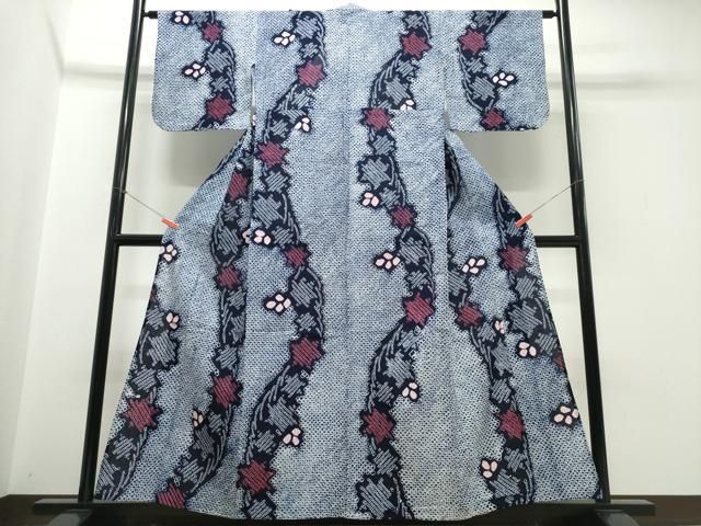平和屋着物∴夏物　浴衣　有松鳴海絞り　枝葉文　綿　逸品　CABJ0143ng