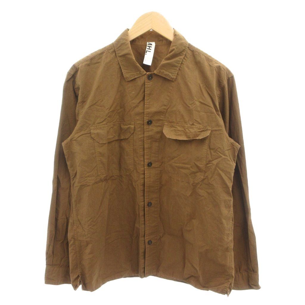 マーガレットハウエル MHL. リネン混 シャツ レギュラーカラー L 茶 ブラウン 長袖 /SJ ■GY12
