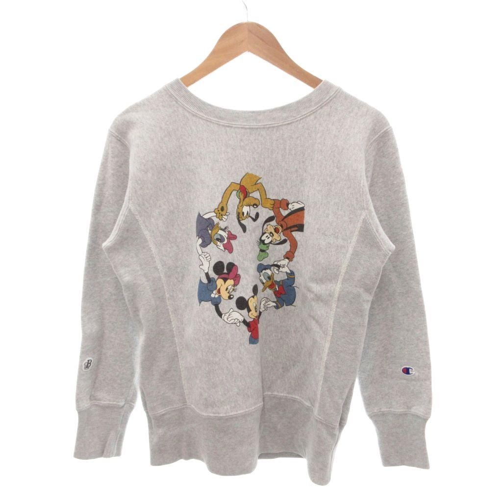 チャンピオン CHAMPION 美品 REVERSE WEAVE DISNEY コラボ スウェット トレーナー SMALL グレー ディズニーキャラクタープリント クルーネック /SJ ■GY12