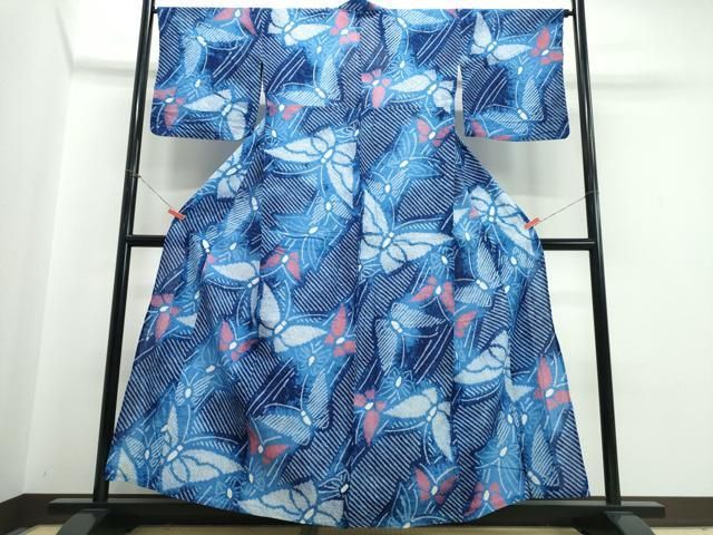平和屋着物∴夏物　浴衣　有松鳴海絞り　舞蝶文　綿　逸品　CABJ0153ng