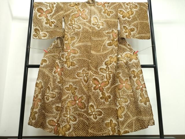 平和屋着物∴夏物　浴衣　有松鳴海絞り　芝草舞蝶文　綿　逸品　CABJ0154ng