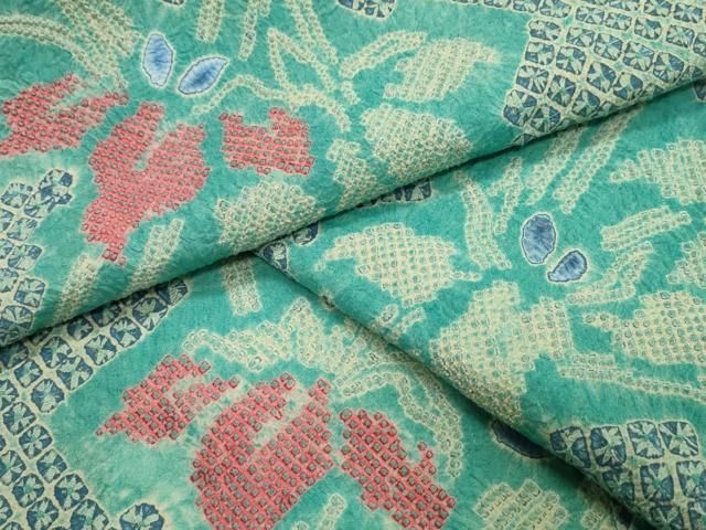 平和屋着物∴夏物　浴衣　有松鳴海絞り　杜若　綿　逸品　CABJ0157ng