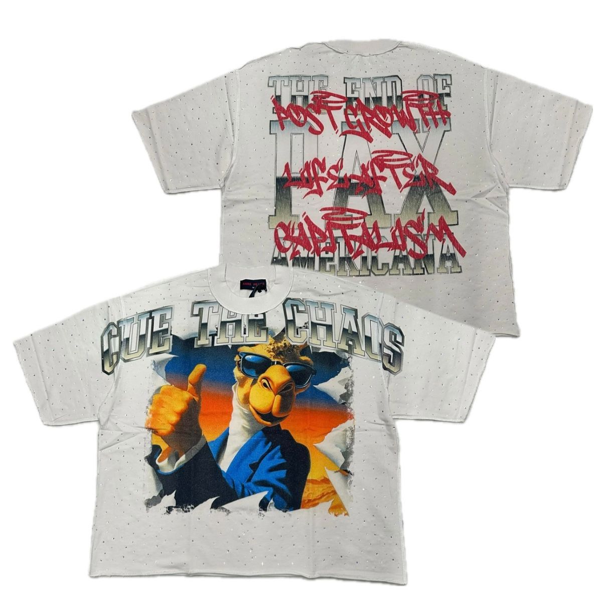 カリフォルニア発 Rare Peace レアピース Cue The Chaos Camel クロップドTシャツ ラインストーン (CropT40)