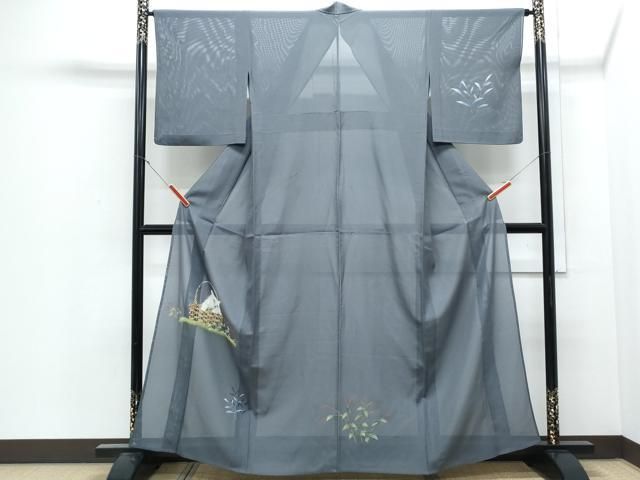 平和屋着物＊夏物　訪問着　絽　手描き　猫　カゴ　草花文　正絹　逸品　CABJ0931th