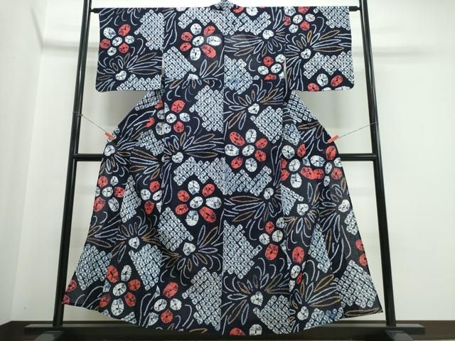平和屋着物∴夏物　浴衣　有松鳴海絞り　乱菊花文　綿　逸品　未使用　CABJ0183ng