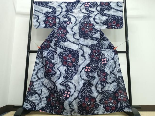 平和屋着物∴夏物　浴衣　有松鳴海絞り　流水花文　綿　逸品　CABJ0184ng