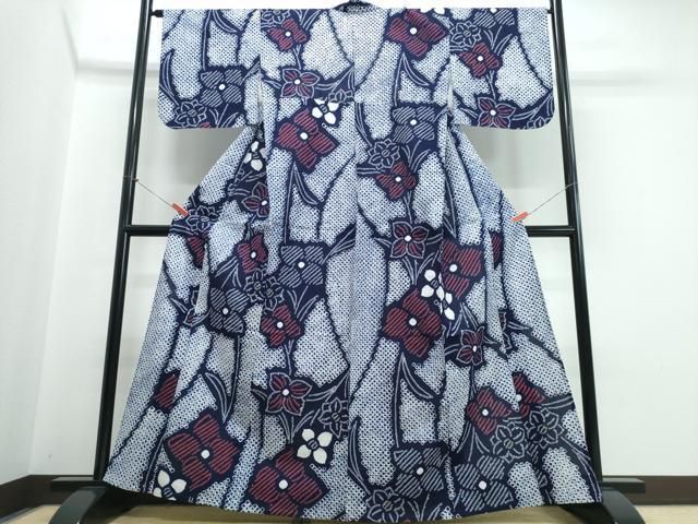平和屋着物∴夏物　浴衣　有松鳴海絞り　草花文　綿　逸品　CABJ0186ng