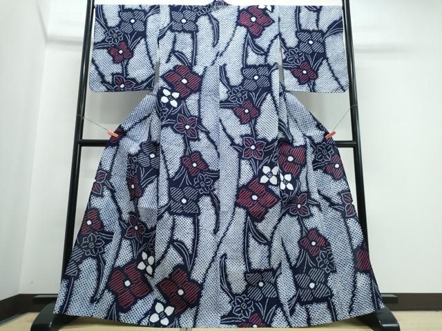 平和屋着物∴夏物　浴衣　有松鳴海絞り　草花文　綿　逸品　CABJ0188ng