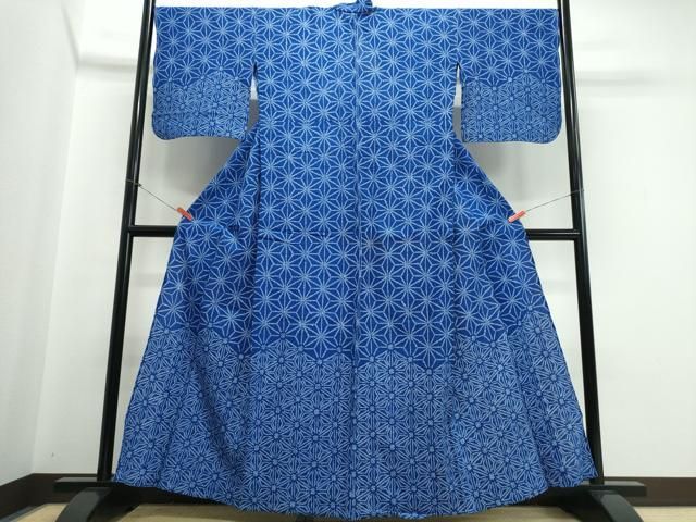 平和屋着物∴夏物　訪問着・浴衣兼用　絵羽浴衣　有松鳴海絞り　麻の葉文様　綿　逸品　CABJ0193ng