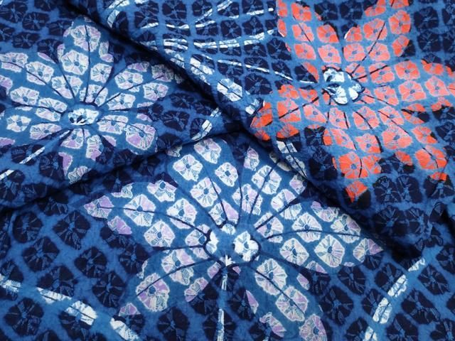 平和屋着物∴夏物　浴衣　有松鳴海絞り　蜘蛛絞り　舞葉文　綿　逸品　CABJ0207ng