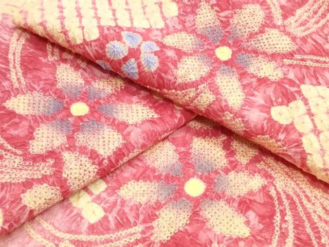 平和屋着物∴夏物　浴衣　有松鳴海絞り　草花文　綿　逸品　CABJ0208ng