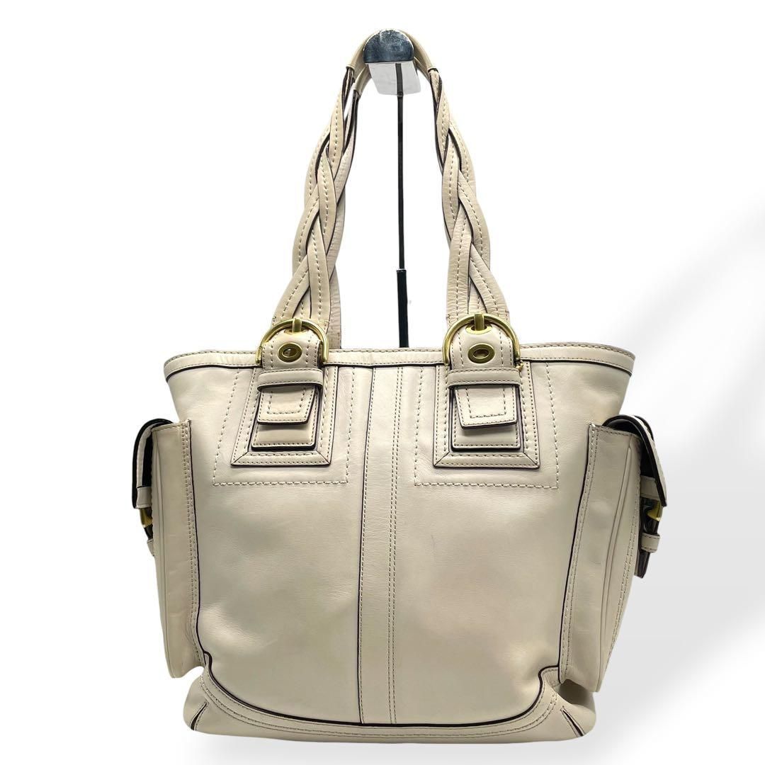 美品　COACH コーチ　トートバッグ　肩掛け　オールレザー　アイボリー　本革
