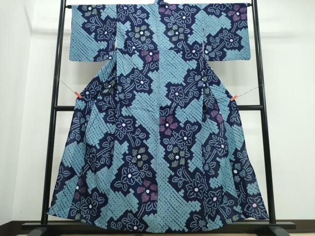 平和屋着物∴夏物　浴衣　有松鳴海絞り　枝花文　綿　逸品　CABJ0212ng