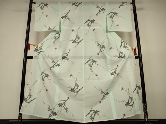平和屋着物＊夏物　小紋　絽　枝葉文　洗える着物　AABK2670jd
