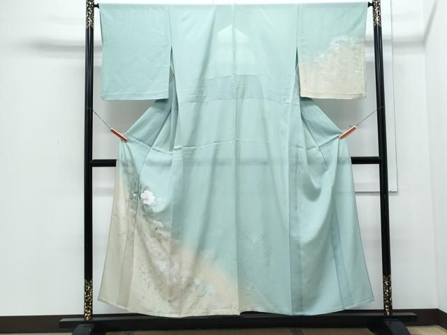 平和屋着物＊夏物　訪問着　絽　草花シルエット　暈し染め　金銀彩　正絹　逸品　CABJ0963th