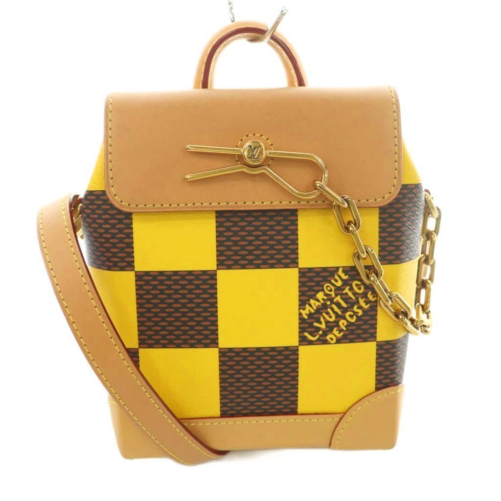 ルイヴィトン LOUIS VUITTON ナノ スティーマー ダミエポップ キャンバス 2WAY ハンドバッグ ワンハンドル ショルダー ロゴ チェーン 茶 ブラウン 黄色 イエロー N40536 /BB ■OH