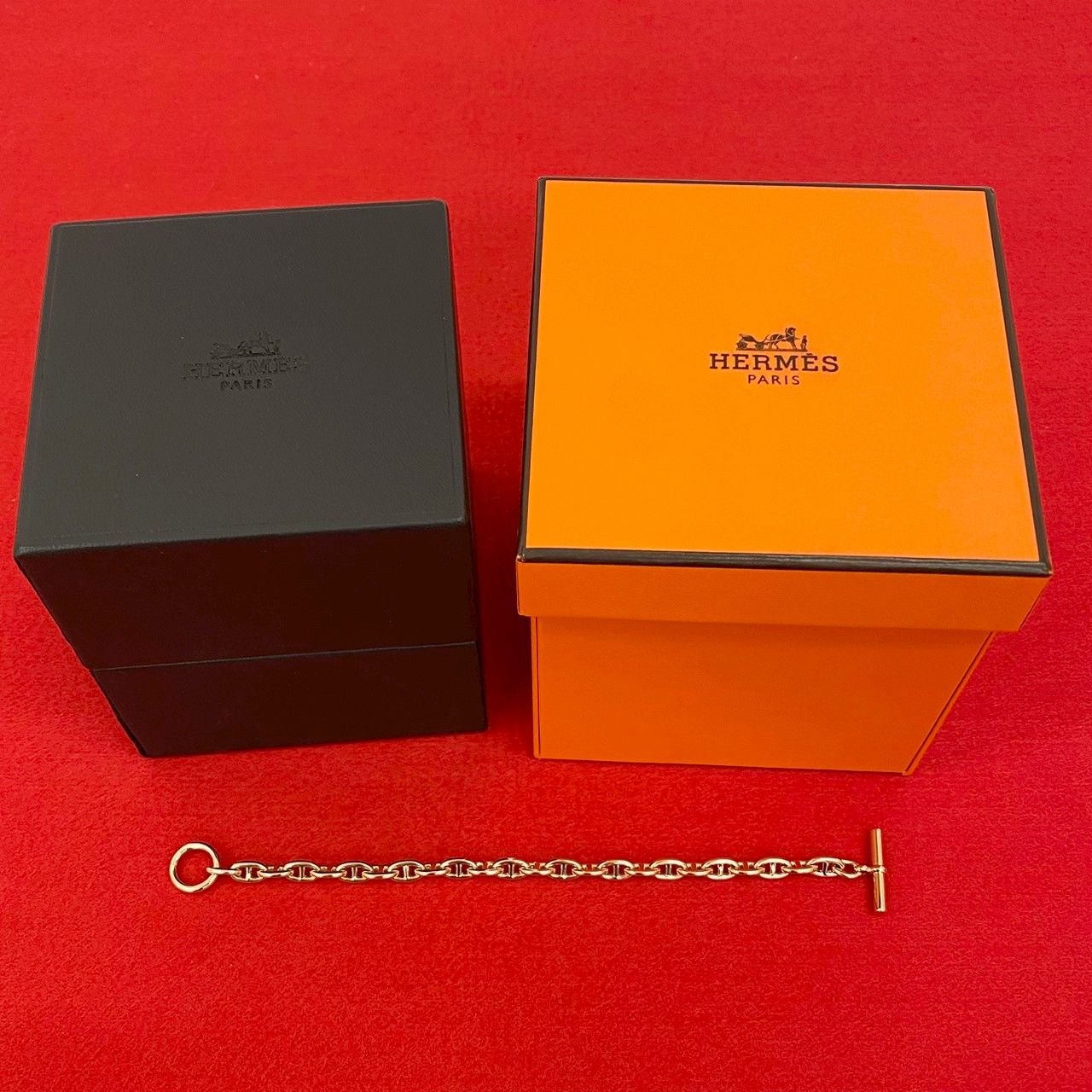 極 美品 箱付 HERMES エルメス シェーヌダンクル TPM 24コマ K18ピンクゴールド チェーン ブレスレット バングル アクセサリー 04395