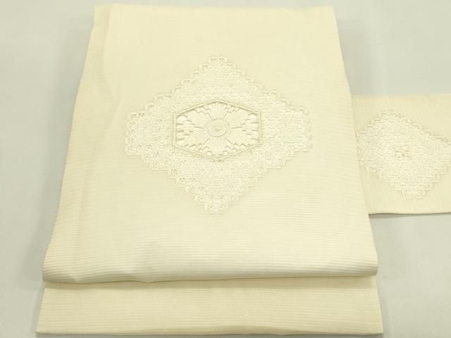 平和屋着物＊夏物　九寸名古屋帯　ドロンワーク　菱花文　正絹　逸品　CABJ1692rv