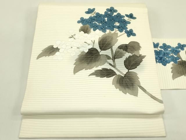 平和屋着物＊夏物　絽塩瀬　九寸名古屋帯　手描き　紫陽花　金彩　正絹　逸品　CABJ1693rv