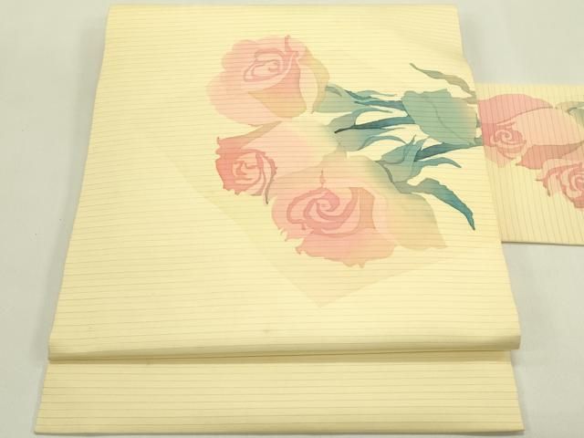 平和屋着物＊夏物　絽塩瀬　九寸名古屋帯　作家物　ろうけつ染め　薔薇　正絹　逸品　CABJ1694rv