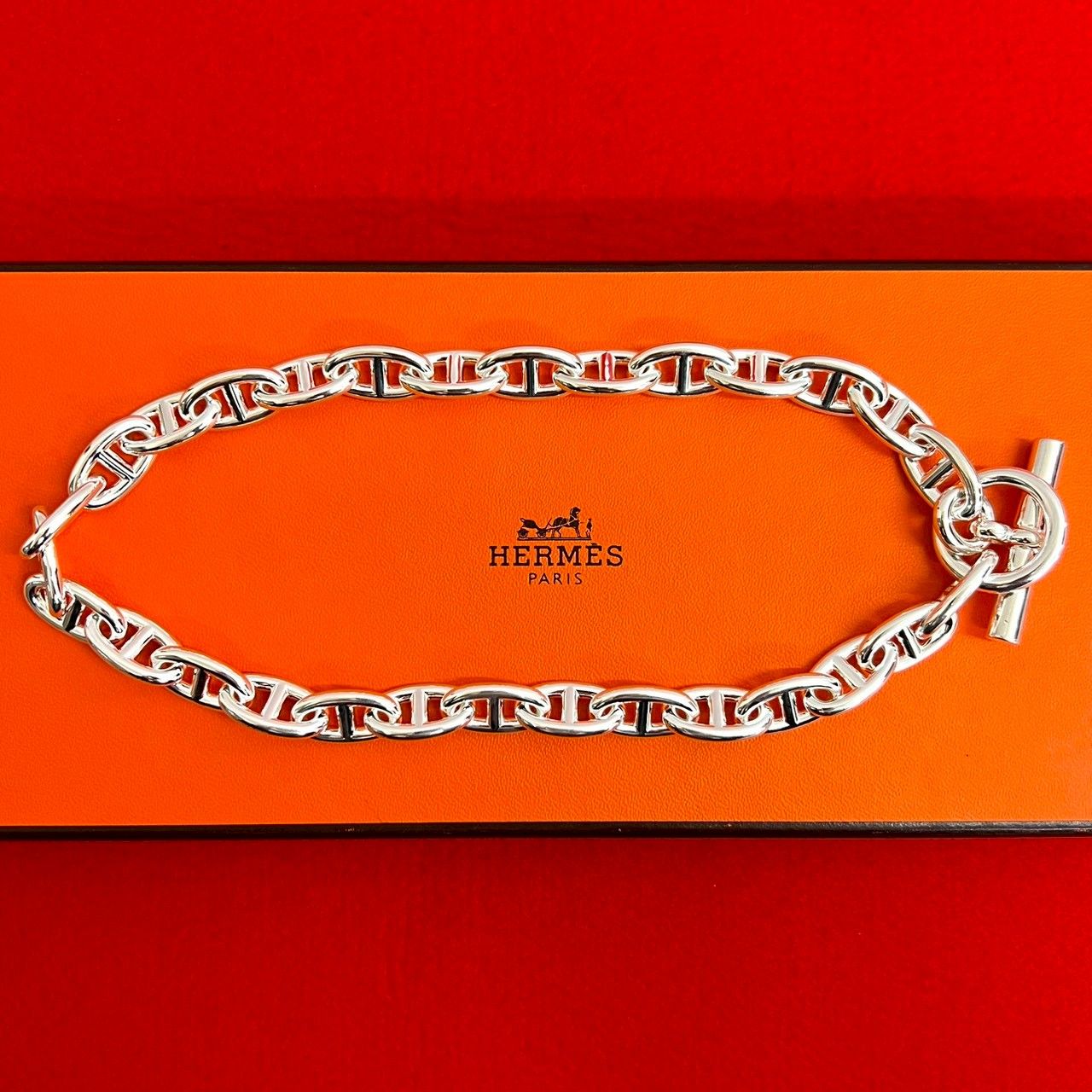 極 美品 HERMES エルメス シェーヌダンクル GM ネックレス 29コマ シルバー925 チェーン アクセサリー チョーカー シルバー 46966