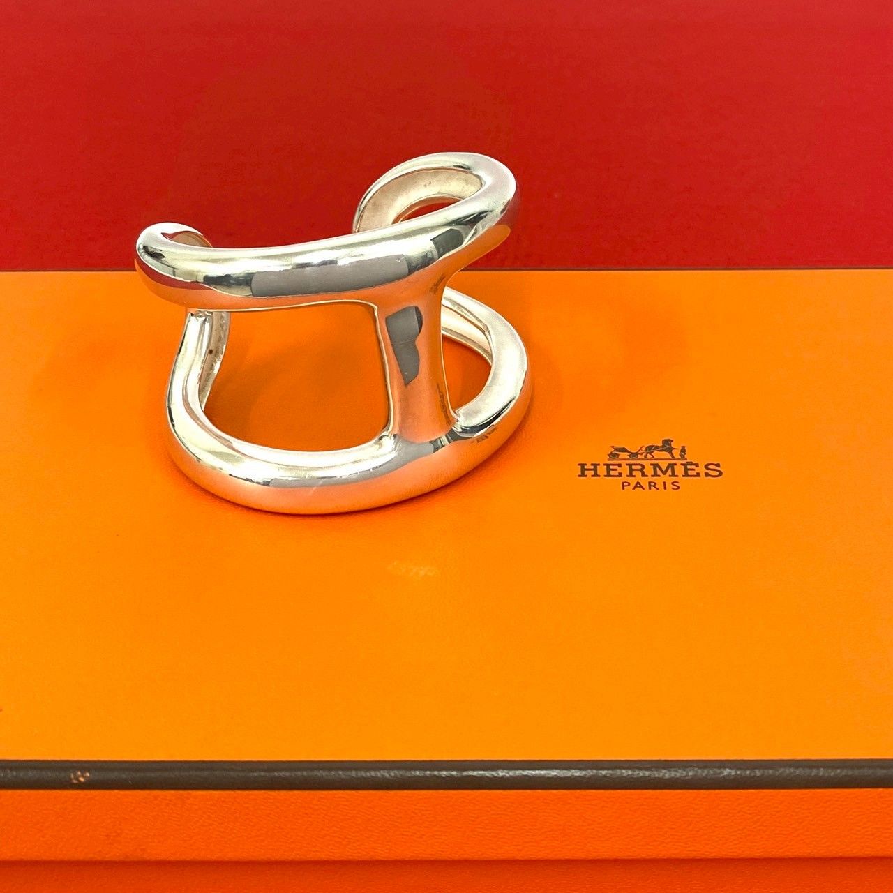 極 美品 HERMES エルメス オスモズ シルバー925 バングル ブレスレット アクセサリー メンズ シルバー 21159
