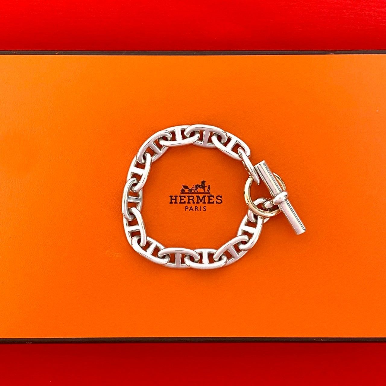 極 美品 HERMES エルメス ヴィンテージ シェーヌダンクル GM 13コマ マルジェラ期 コンビ シルバー925 K18 ゴールド ブレスレット 24015