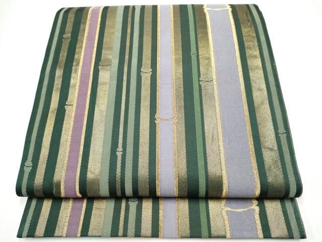 平和屋着物●六通柄袋帯　竹間道　金糸　正絹　逸品　CABJ4903hy