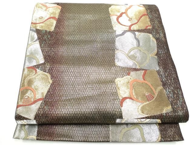 平和屋着物●染色作家　草野一騎　六通柄袋帯　椿　金銀糸　正絹　逸品　CABJ4906hy