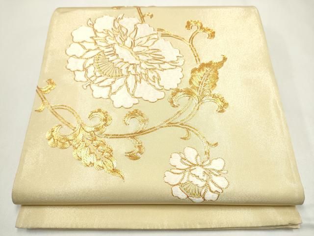 平和屋着物●太鼓柄袋帯　総刺繍　駒刺繍　花唐草文　正絹　逸品　CABJ4921hy