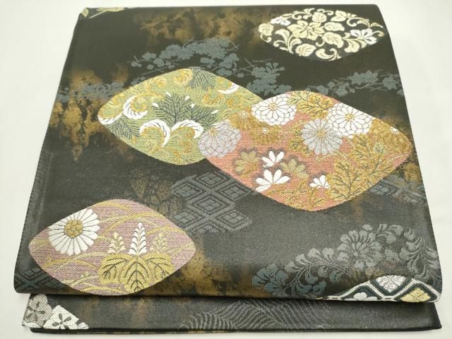 平和屋着物●西陣　高島織物謹製　六通柄袋帯　草花文　青銅箔　正絹　逸品　CABJ4927hy