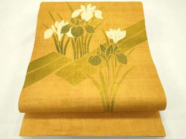 平和屋着物＊夏物　太鼓柄袋帯　作家物　ろうけつ染め　杜若　麻　逸品　CABJ1709rv
