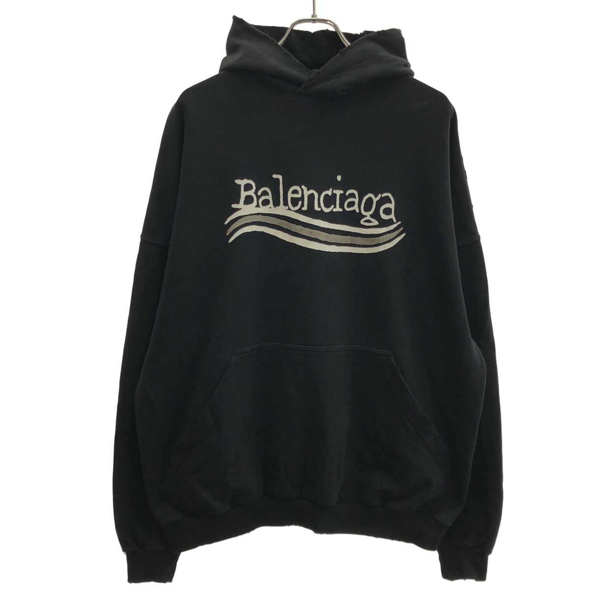 BALENCIAGA バレンシアガ キャンペーンロゴ オーバーサイズダメージパーカー 739024 TNVE9 ブラック 2