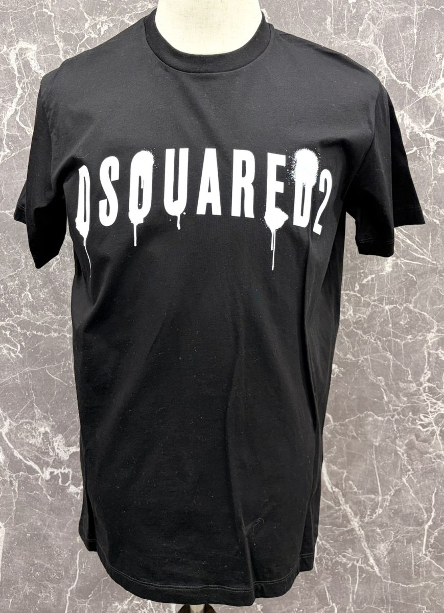 【ディースクエアード DSQUARED2】 メンズ Tシャツ Lサイズ　スプレー塗装風ロゴ　ブラック