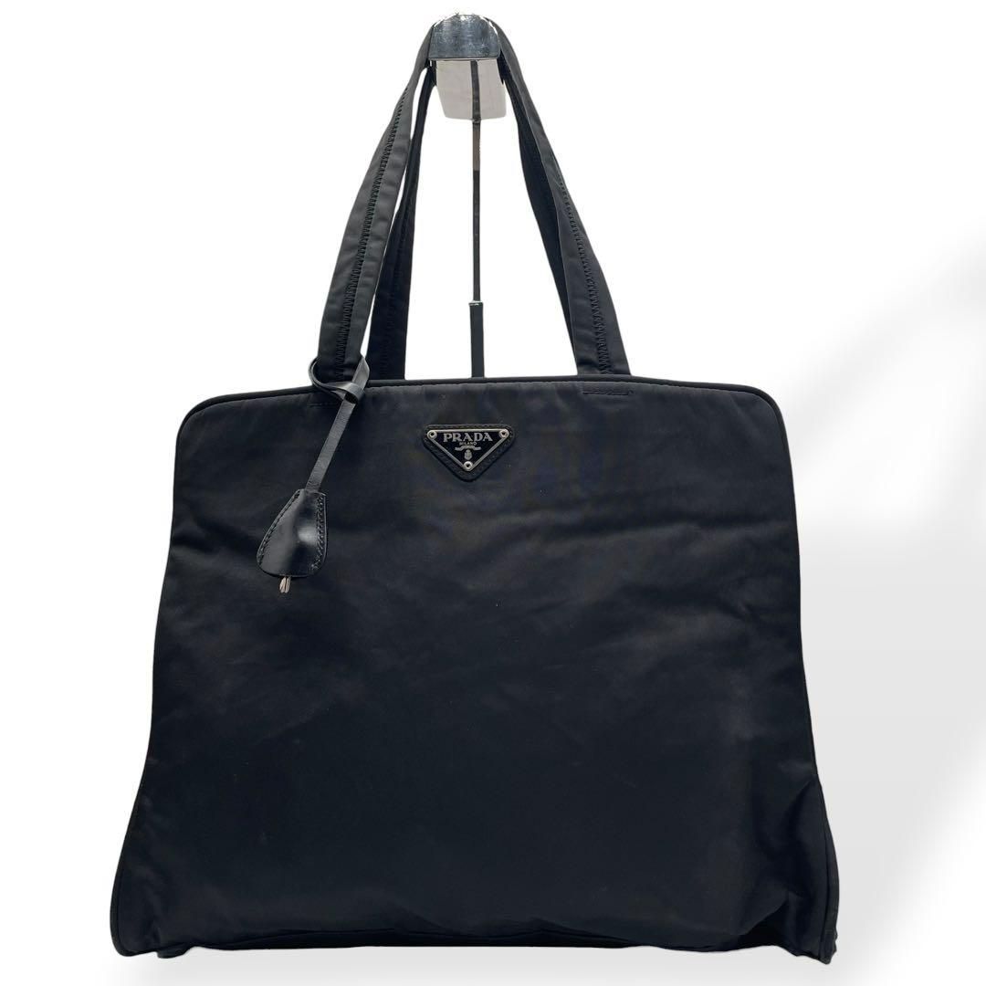 美品　PRADA プラダ　トートバッグ　ブラック　ナイロン　三角ロゴ　白タグ