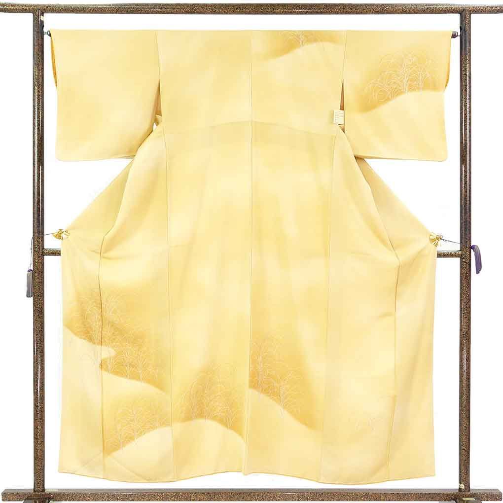 付下 身丈157cm 裄65cm 前幅24cm 後幅29cm 袖丈46cm 袖幅33cm レディース 袷 花柄 裄Mサイズ 秋冬春用 正絹（シルク）ブラウン 美品 リメイク リユース リサイクル【呉服のきくや】