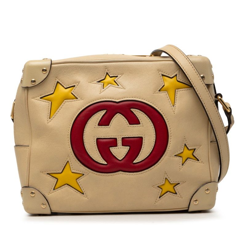 グッチ GGロゴ 斜め掛け ショルダーバッグ 626363 ベージュ系 レッド レザー レディース GUCCI【1-0269772】