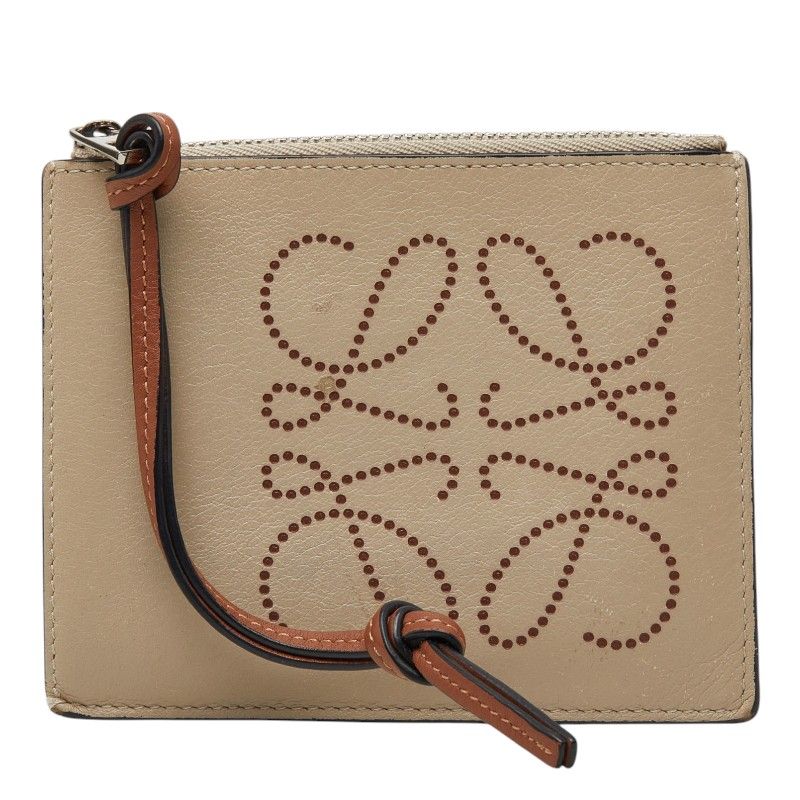 ロエベ アナグラム コインケース カードケース ベージュ ブラウン レザー レディース LOEWE【255-73833】