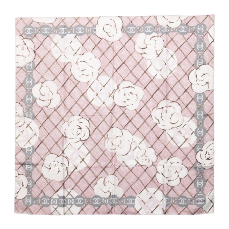 シャネル ココマーク カメリア スカーフ 大判 ピンク シルク レディース CHANEL【1-0274006】