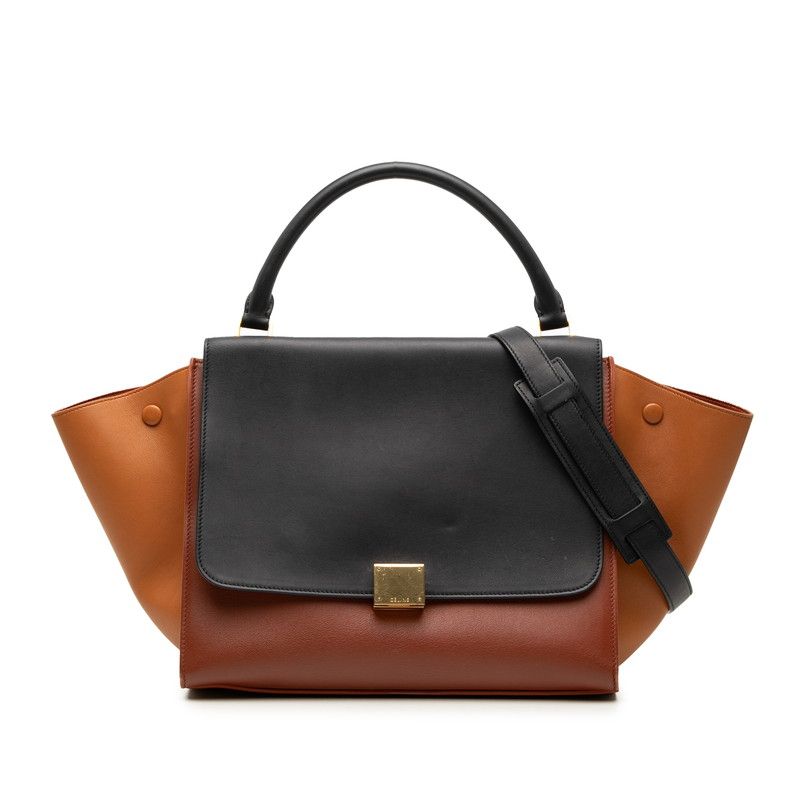 セリーヌ トラペーズ ミディアム ハンドバッグ ショルダーバッグ 2WAY 169543 ブラック ブラウン レザー レディース CELINE【1-0274942】
