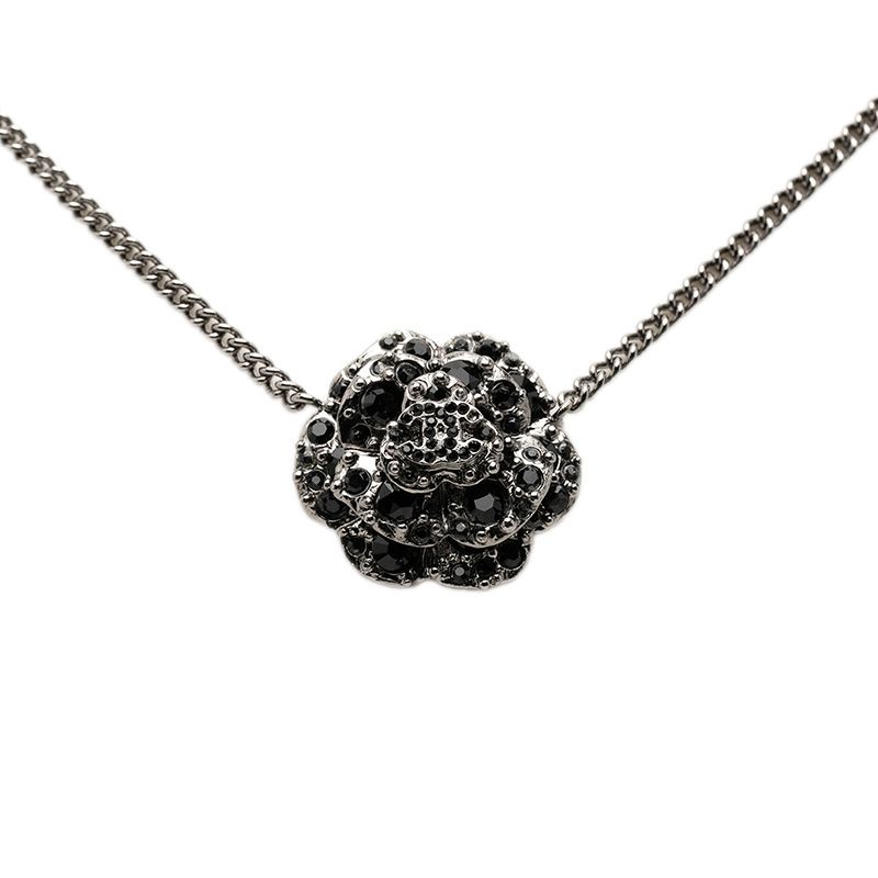シャネル カメリア ココマーク ネックレス シルバー ブラック メタル ラインストーン レディース CHANEL【1-0276318】