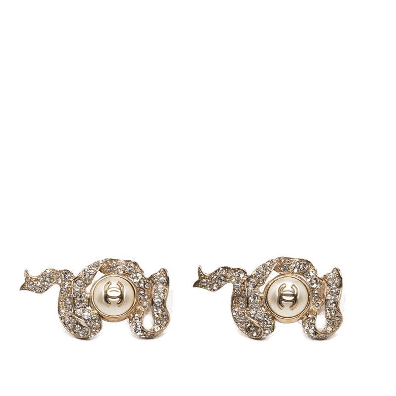 シャネル ココマーク リボン モチーフ ピアス ゴールド メッキ フェイクパール ラインストーン レディース CHANEL【1-0276333】