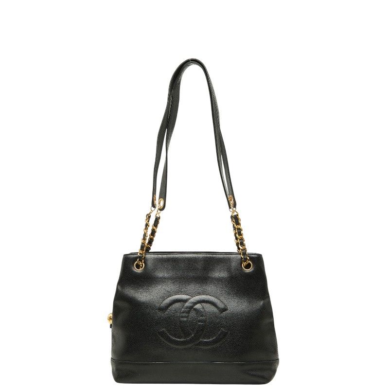 シャネル ココマーク チェーン トートバッグ ショルダーバッグ ブラック キャビアスキン レディース CHANEL【1-0276980】