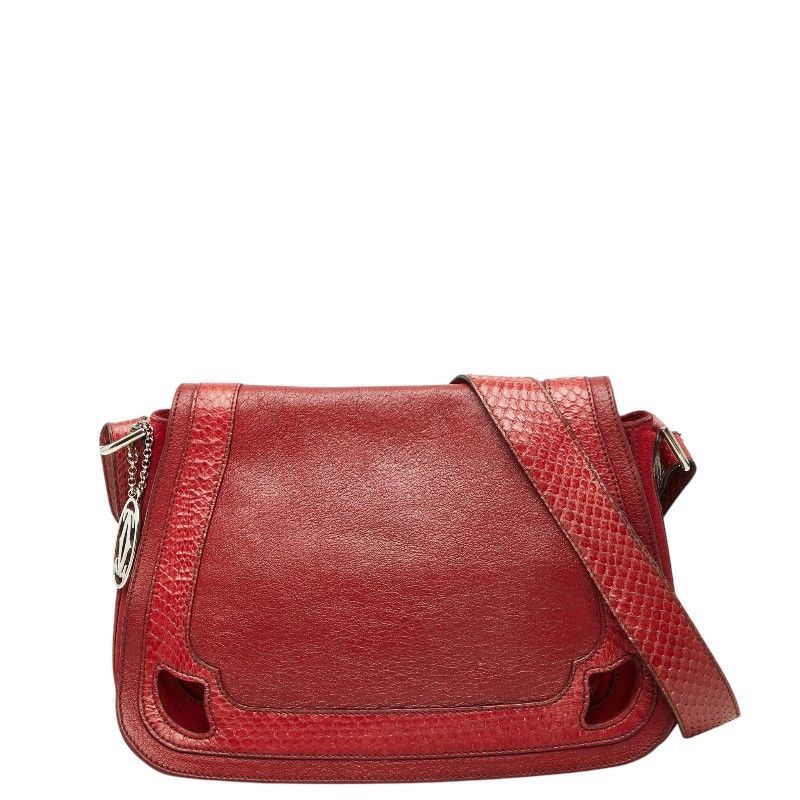 カルティエ マルチェロ 斜め掛け ショルダーバッグ レッド レザー スウェード レディース CARTIER【1-0277461】