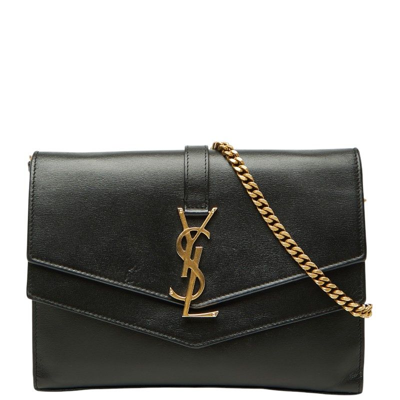 サンローラン YSLロゴ 斜め掛け チェーンウォレット ショルダーバッグ ブラック レザー レディース SAINT LAURENT【1-0277462】