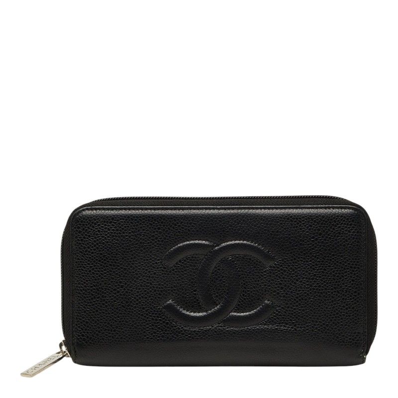 シャネル ココマーク ラウンドファスナー 長財布 ブラック キャビアスキン レディース CHANEL【230-78357】