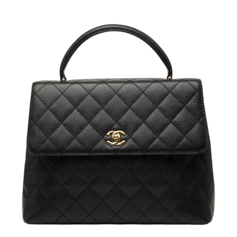 シャネル ココマーク マトラッセ ハンドバッグ トップハンドル ブラック ゴールド金具 キャビアスキン レディース CHANEL【230-78361】