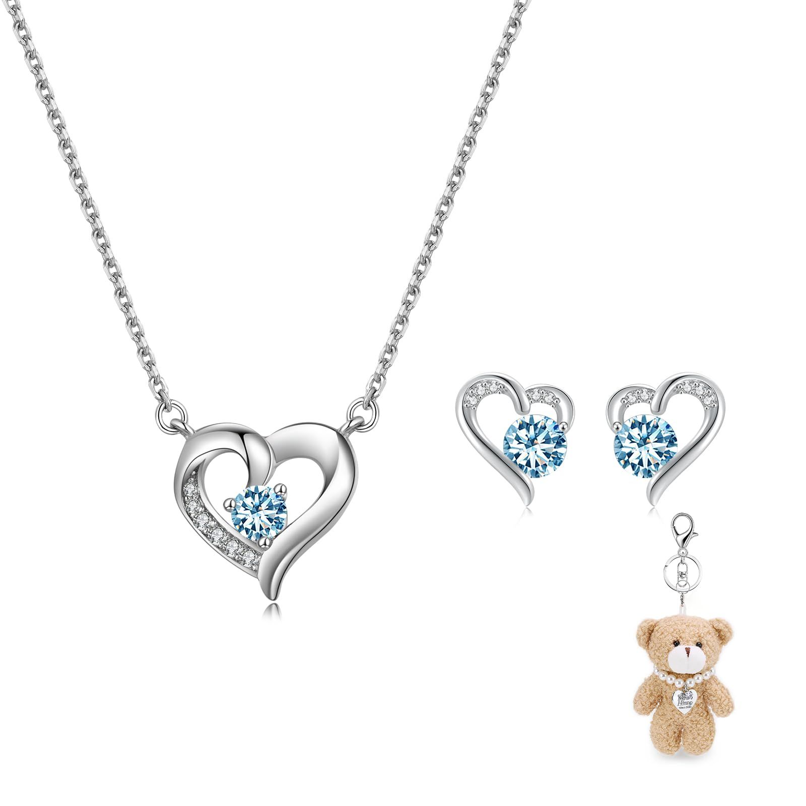 推し活ジュエリー アクアマリン 3月 誕生石 ネックレス シルバー ハート 月 金属アレルギー対応 シルバー925 12mm レディース