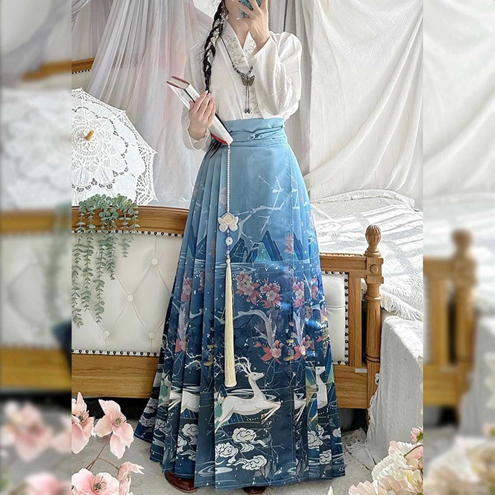 漢服 レディース 中華服 民族衣装 コスチューム スカート 2点セット に刺繍 フレアスカート 貴婦人のスカート ハイウエスト 快適 ファッシ