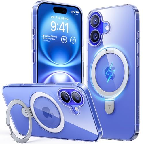 【最軽量スタンドケース・MagSafe対応】TORRAS iPhone 16 用 ケース 米軍規格 隠れるスタンド 最大25W充電効率 マグネット搭載 薄型 黄変ゼロ 透明 耐久性 頑丈 ワイヤレス充電対応 耐衝撃 滑り止め リング付き アイ 80fbb12e